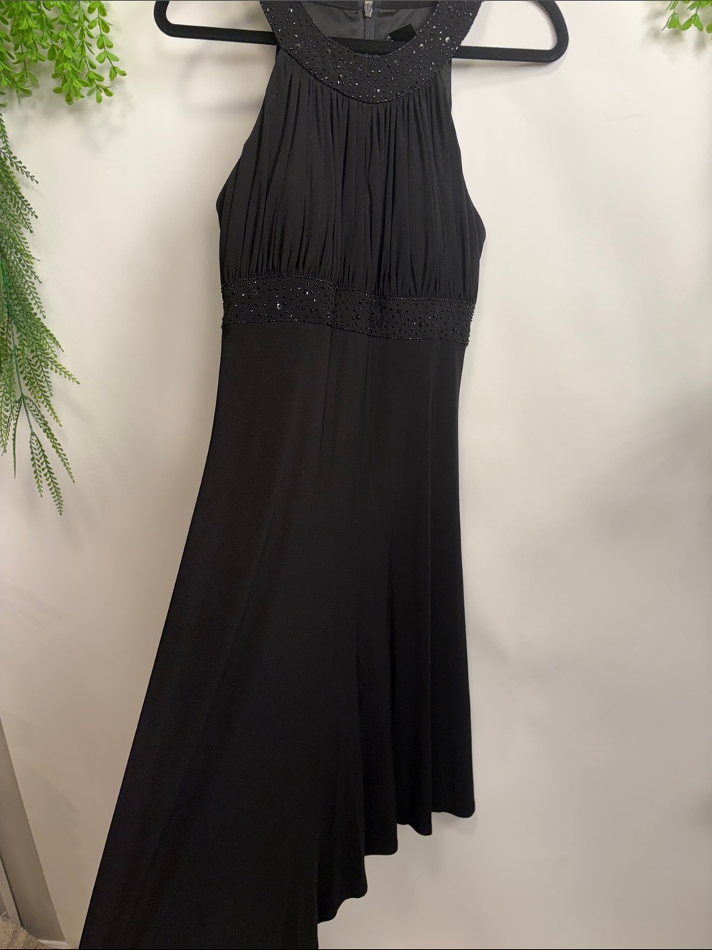 Jessica Howard Black Halter High-Low Dress with Beaded Trim